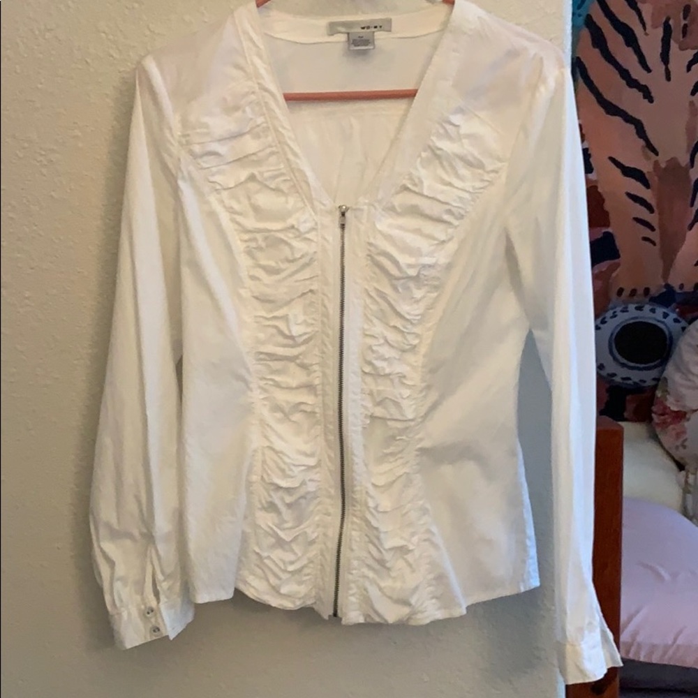 White Zipper Ruched Top
